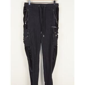 Vie+Riche Black Stacked Zip Ankle Black Velvet Panel Pants Mnes Sz S